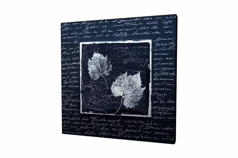Lerretsbilde 45x45 cm - Silhuetter av blader på mørk bakgrunn med teksturert overflate, Svart / Hvit