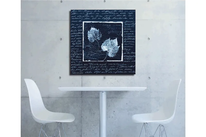 Lerretsbilde 45x45 cm - Silhuetter av blader på mørk bakgrunn med teksturert overflate - Svart / Hvit - Innredning - Bilder & kunst - Lerretsbilder