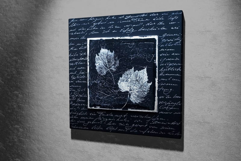 Lerretsbilde 45x45 cm - Silhuetter av blader på mørk bakgrunn med teksturert overflate - Svart / Hvit - Innredning - Bilder & kunst - Lerretsbilder