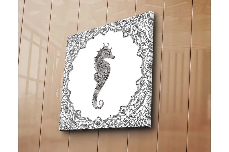 Lerretsbilde 45x45 cm - Sjødrage i detaljert svart-hvitt-stil, Svart / Hvit