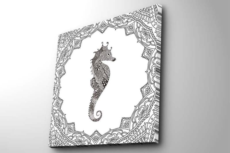 Lerretsbilde 45x45 cm - Sjødrage i detaljert svart-hvitt-stil - Svart / Hvit - Innredning - Bilder & kunst - Lerretsbilder