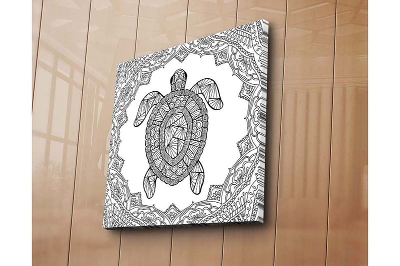 Lerretsbilde 45x45 cm - Skilpadde i geometrisk stil omgitt av dekorative mønstre - Svart / Hvit - Innredning - Bilder & kunst - Lerretsbilder