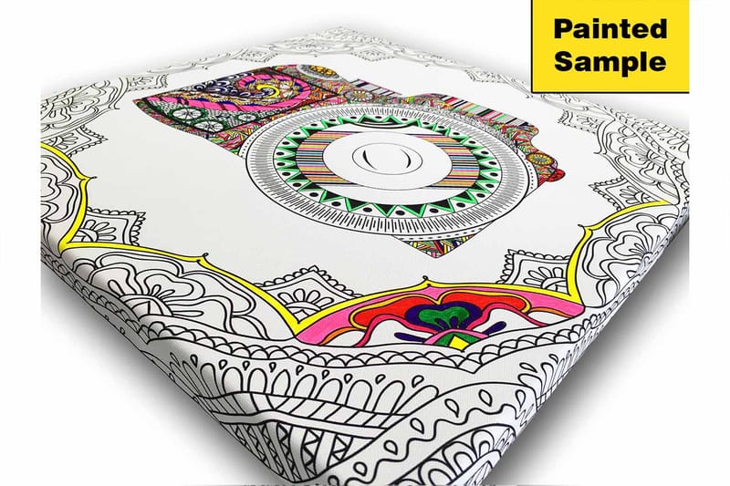 Lerretsbilde 45x45 cm - Skilpadde i geometrisk stil omgitt av dekorative mønstre - Svart / Hvit - Innredning - Bilder & kunst - Lerretsbilder