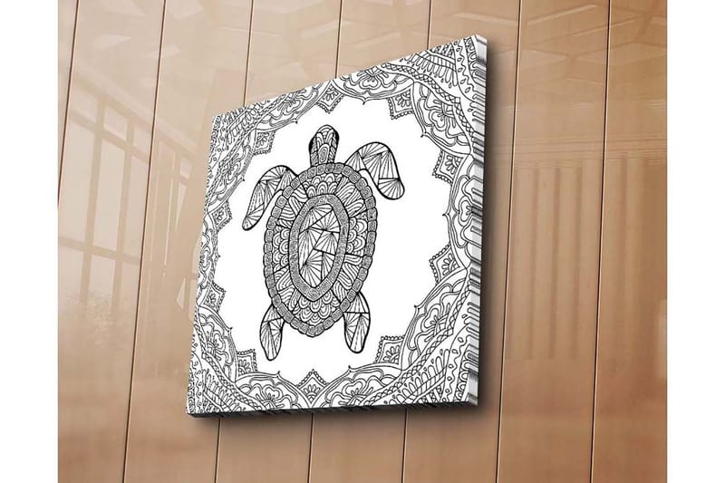Lerretsbilde 45x45 cm - Skilpadde i geometrisk stil omgitt av dekorative mønstre - Svart / Hvit - Innredning - Bilder & kunst - Lerretsbilder