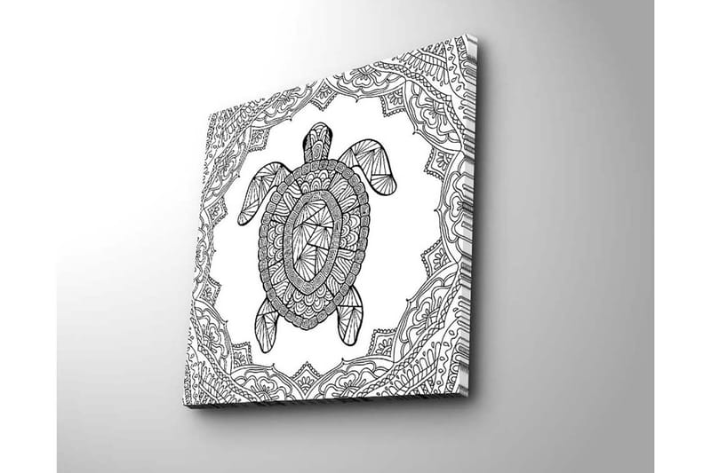 Lerretsbilde 45x45 cm - Skilpadde i geometrisk stil omgitt av dekorative mønstre - Svart / Hvit - Innredning - Bilder & kunst - Lerretsbilder