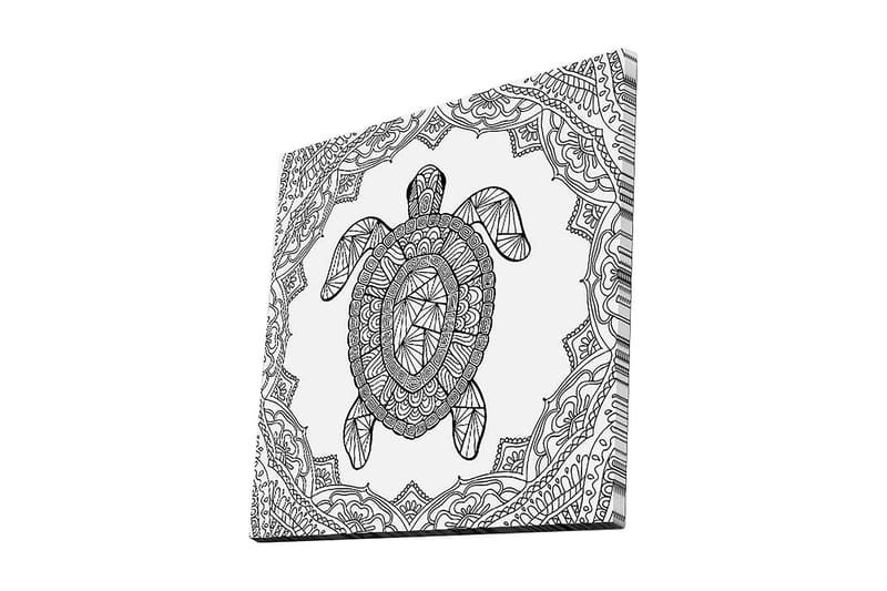 Lerretsbilde 45x45 cm - Skilpadde i geometrisk stil omgitt av dekorative mønstre - Svart / Hvit - Innredning - Bilder & kunst - Lerretsbilder