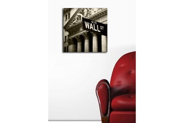 Lerretsbilde 45x45 cm - Skilt med teksten WALL ST i fokus - Svart / Hvit / Grå - Innredning - Bilder & kunst - Lerretsbilder