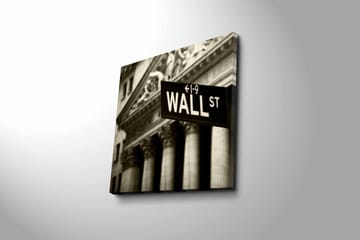 Lerretsbilde 45x45 cm - Skilt med teksten WALL ST i fokus - Svart / Hvit / Grå - Innredning - Bilder & kunst - Lerretsbilder