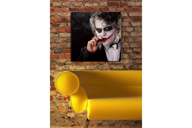 Lerretsbilde 45x45 cm - Skummel figur med klovnesminke og sigar - Hvit / Svart / Rød - Innredning - Bilder & kunst - Lerretsbilder