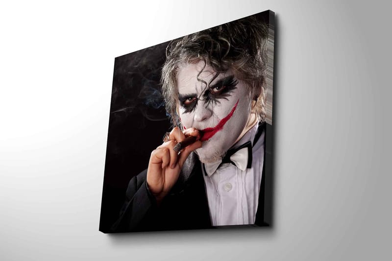 Lerretsbilde 45x45 cm - Skummel figur med klovnesminke og sigar - Hvit / Svart / Rød - Innredning - Bilder & kunst - Lerretsbilder