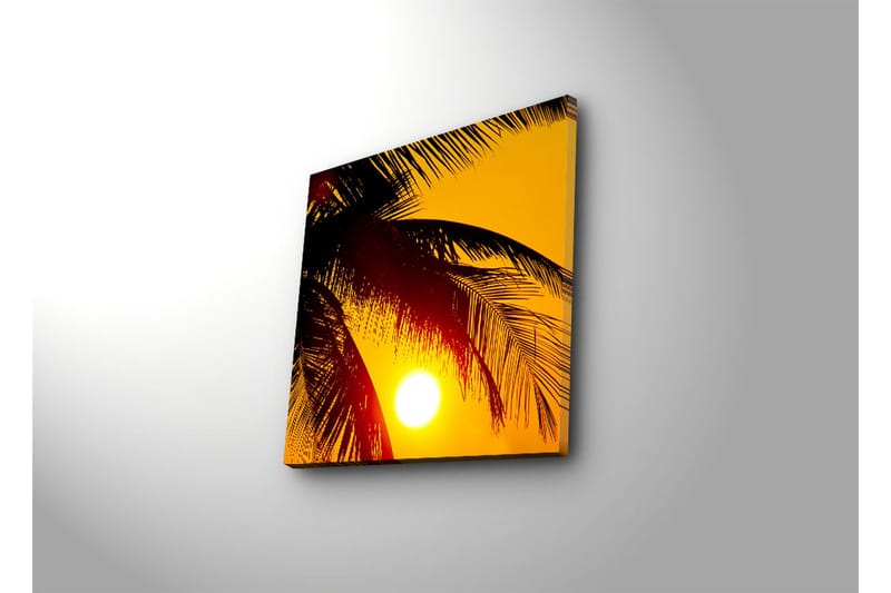 Lerretsbilde 45x45 cm - Solnedgang bak palmer - Gul / Svart - Innredning - Bilder & kunst - Lerretsbilder