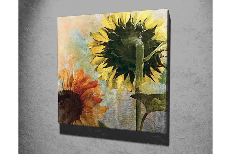 Lerretsbilde 45x45 cm - Solsikker i sterke farger - Gul / Oransje / Grønn - Innredning - Bilder & kunst - Lerretsbilder