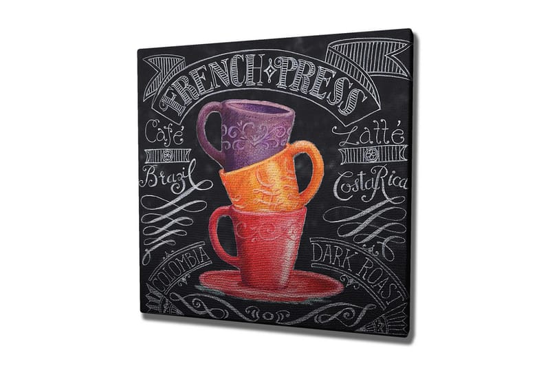 Lerretsbilde 45x45 cm - Stablede kaffekopper i livlige farger - Lilla / Oransje / Rød - Innredning - Bilder & kunst - Lerretsbilder