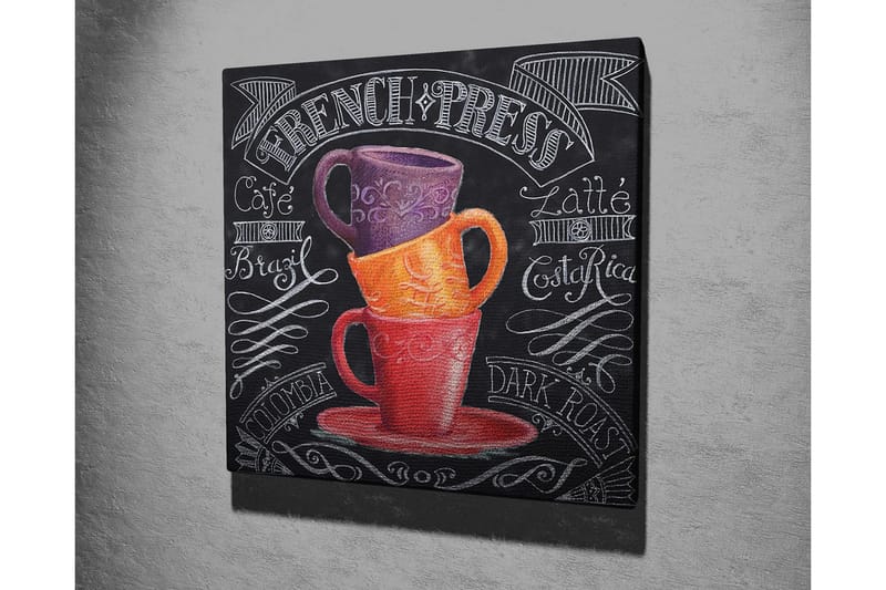 Lerretsbilde 45x45 cm - Stablede kaffekopper i livlige farger - Lilla / Oransje / Rød - Innredning - Bilder & kunst - Lerretsbilder