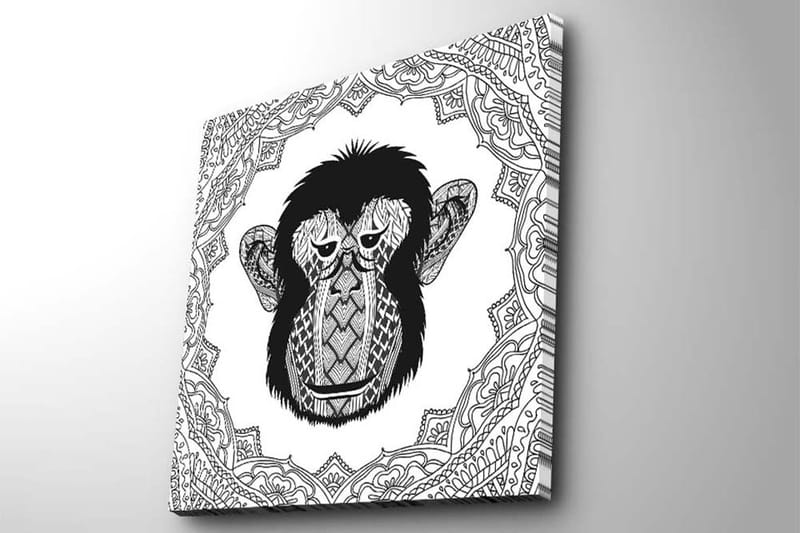Lerretsbilde 45x45 cm - Stilisert ape med detaljert mønster - Svart / Hvit - Innredning - Bilder & kunst - Lerretsbilder