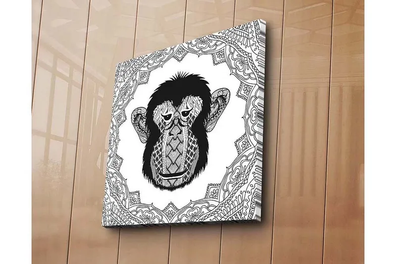 Lerretsbilde 45x45 cm - Stilisert ape med detaljert mønster - Svart / Hvit - Innredning - Bilder & kunst - Lerretsbilder