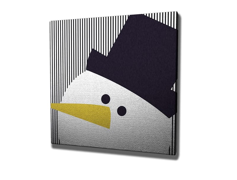 Lerretsbilde 45x45 cm - Stilisert snømann med hatt og gult nebb - Svart / Hvit / Gul - Innredning - Bilder & kunst - Lerretsbilder
