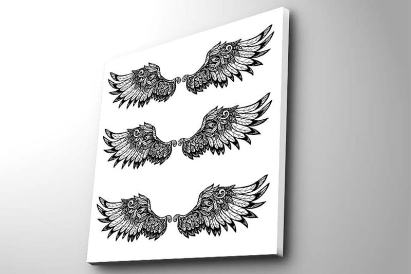 Lerretsbilde 45x45 cm - Stiliserte fuglevinger i symmetrisk arrangement - Svart / Hvit - Innredning - Bilder & kunst - Lerretsbilder