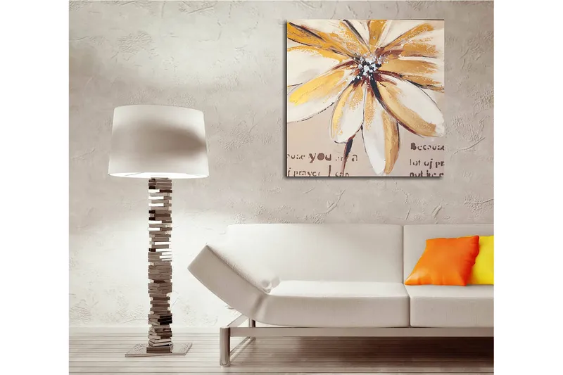Lerretsbilde 45x45 cm - Storslått blomst med gule og beige toner - Gul / Beige / Brun - Innredning - Bilder & kunst - Lerretsbilder