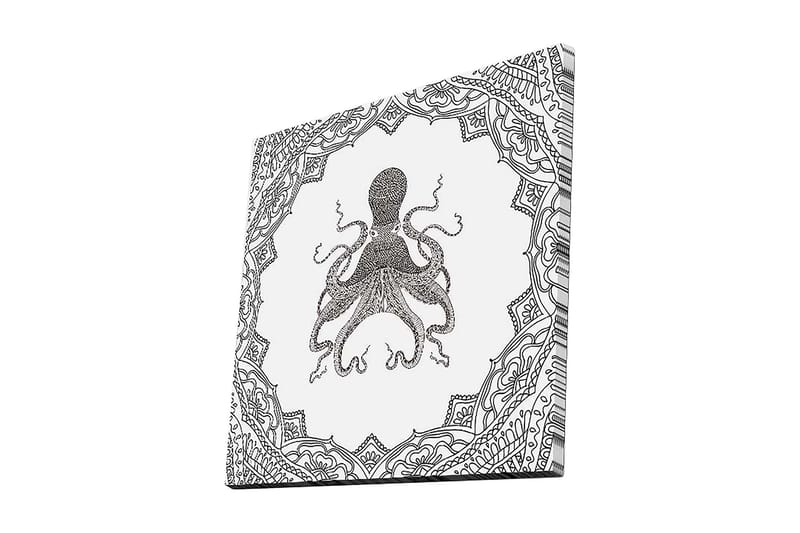 Lerretsbilde 45x45 cm - Svart blekktegning av en blekksprut omgitt av intrikate mønstre - Svart / Hvit - Innredning - Bilder & kunst - Lerretsbilder