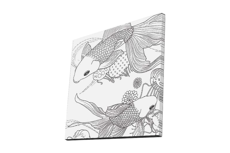 Lerretsbilde 45x45 cm - Svart-hvitt koifisk i en leken komposisjon, Svart / Hvit