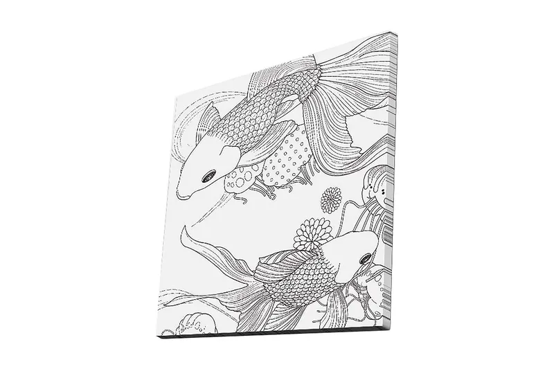 Lerretsbilde 45x45 cm - Svart-hvitt koifisk i en leken komposisjon - Svart / Hvit - Innredning - Bilder & kunst - Lerretsbilder