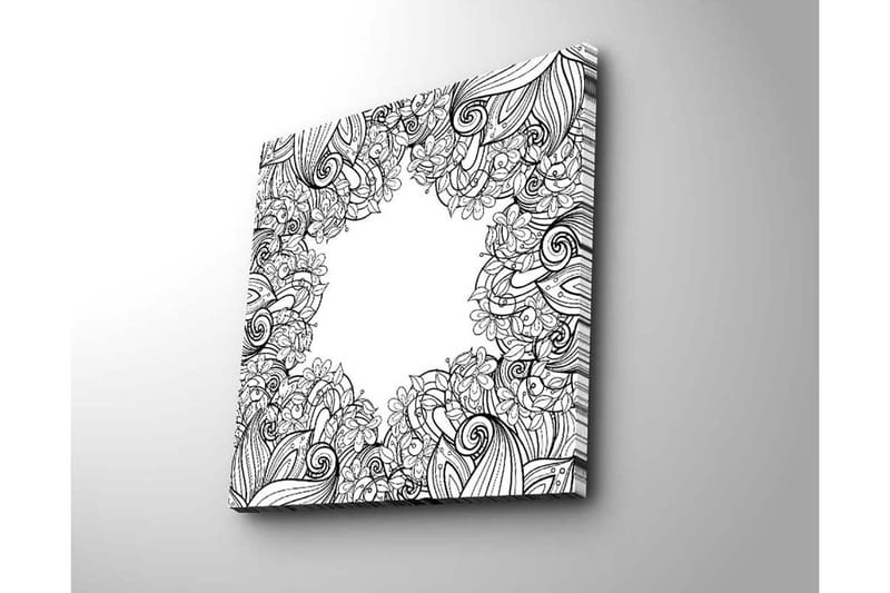 Lerretsbilde 45x45 cm - Svart-hvitt mønster av blomster og skriftruller - Svart / Hvit - Innredning - Bilder & kunst - Lerretsbilder