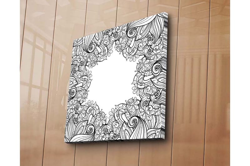 Lerretsbilde 45x45 cm - Svart-hvitt mønster av blomster og skriftruller - Svart / Hvit - Innredning - Bilder & kunst - Lerretsbilder