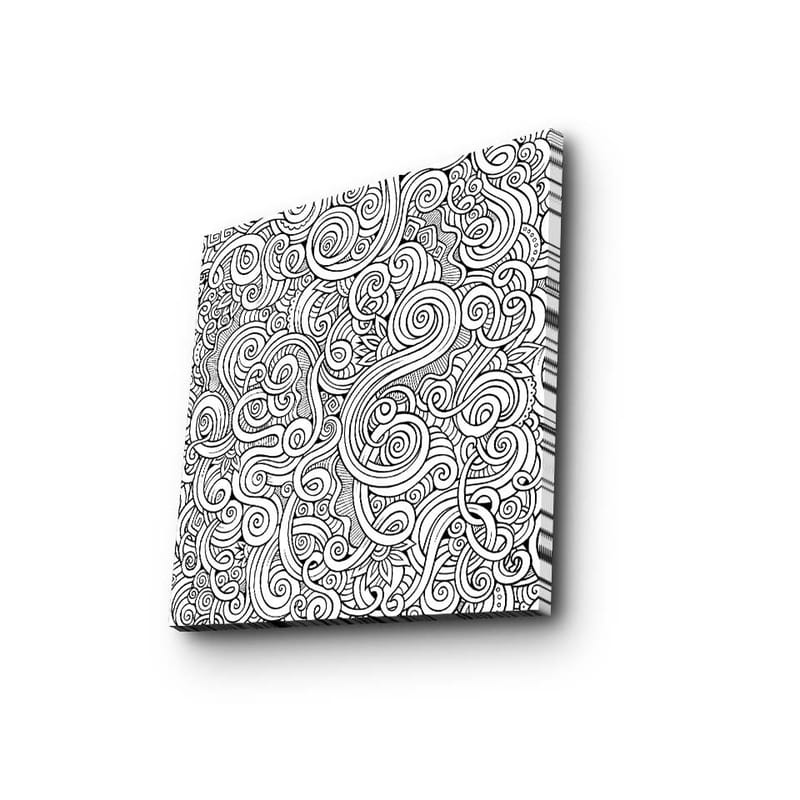 Lerretsbilde 45x45 cm - Svart-hvitt mønster med buede linjer og spiraler - Svart / Hvit - Innredning - Bilder & kunst - Lerretsbilder