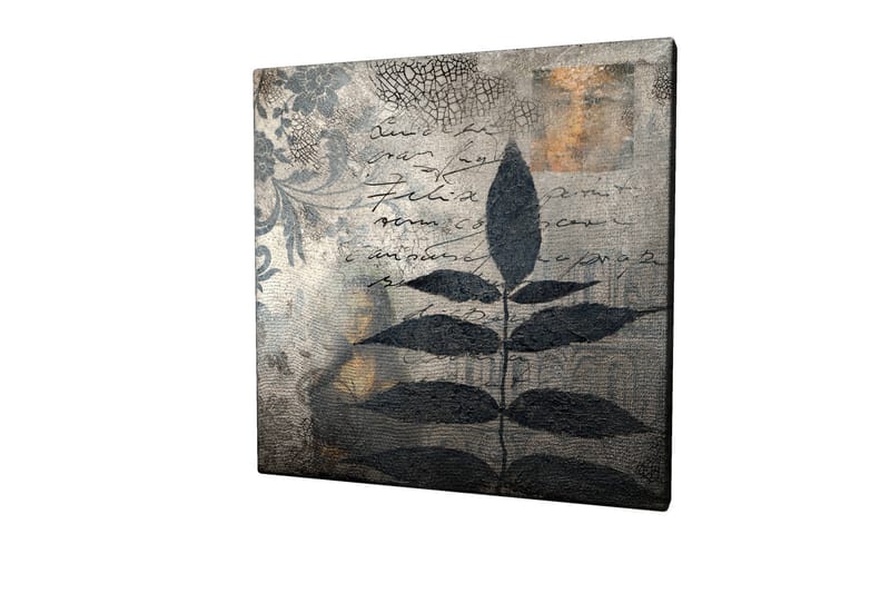 Lerretsbilde 45x45 cm - Svart løvverk mot en abstrakt bakgrunn - Svart / Grå / Beige - Innredning - Bilder & kunst - Lerretsbilder
