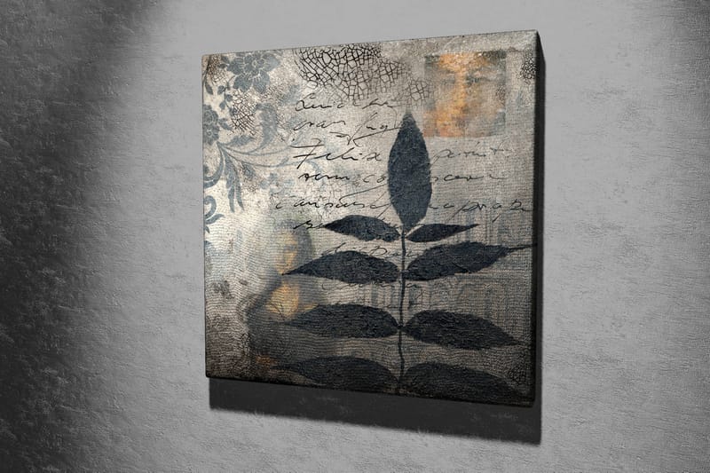 Lerretsbilde 45x45 cm - Svart løvverk mot en abstrakt bakgrunn - Svart / Grå / Beige - Innredning - Bilder & kunst - Lerretsbilder