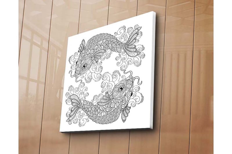 Lerretsbilde 45x45 cm - To stiliserte fisker i en dynamisk komposisjon - Svart / Hvit - Innredning - Bilder & kunst - Lerretsbilder