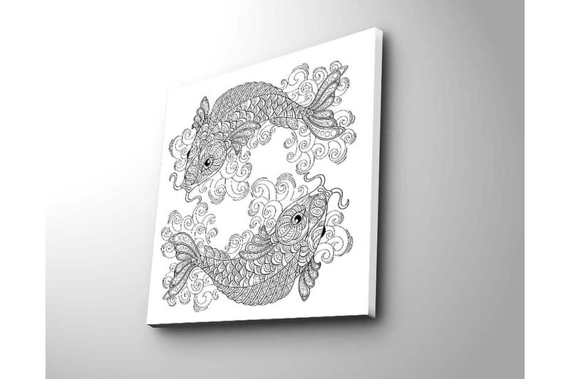 Lerretsbilde 45x45 cm - To stiliserte fisker i en dynamisk komposisjon - Svart / Hvit - Innredning - Bilder & kunst - Lerretsbilder