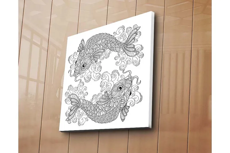 Lerretsbilde 45x45 cm - To stiliserte fisker i en dynamisk komposisjon - Svart / Hvit - Innredning - Bilder & kunst - Lerretsbilder