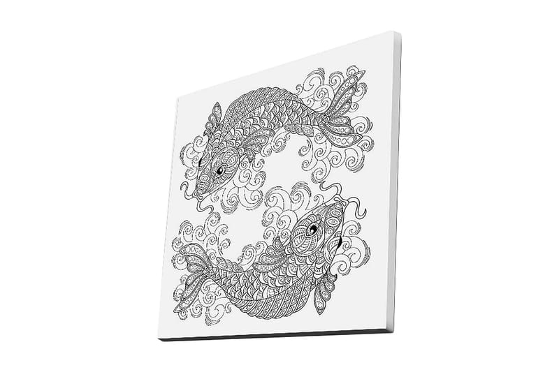 Lerretsbilde 45x45 cm - To stiliserte fisker i en dynamisk komposisjon, Svart / Hvit