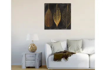 Lerretsbilde 45x45 cm - Tre stiliserte blader i gull mot svart bakgrunn - Gull / Svart - Innredning - Bilder & kunst - Lerretsbilder