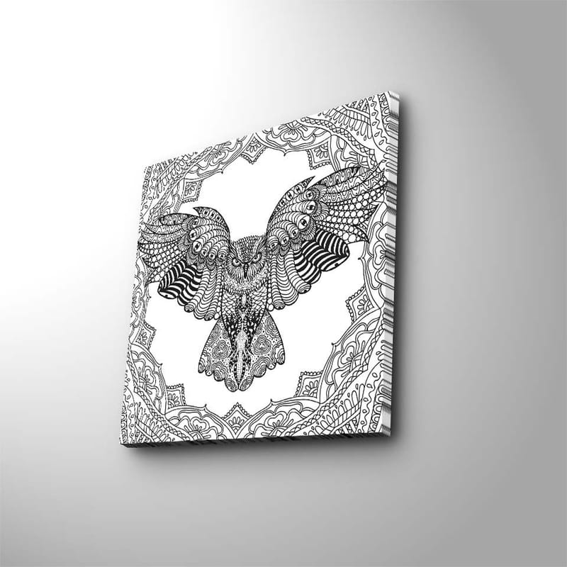 Lerretsbilde 45x45 cm - Ugle med detaljert mønster i svart-hvitt - Svart / Hvit - Innredning - Bilder & kunst - Lerretsbilder