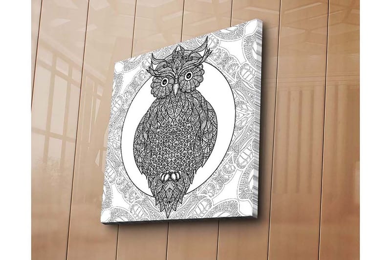 Lerretsbilde 45x45 cm - Ugle med intrikate mønstre i svart-hvitt - Svart / Hvit - Innredning - Bilder & kunst - Lerretsbilder