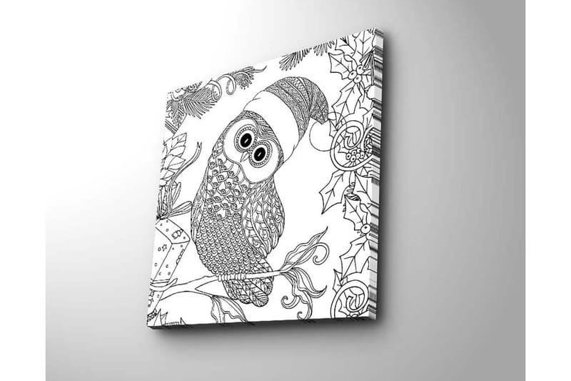 Lerretsbilde 45x45 cm - Ugle med nisselue omgitt av juledetaljer - Svart / Hvit - Innredning - Bilder & kunst - Lerretsbilder