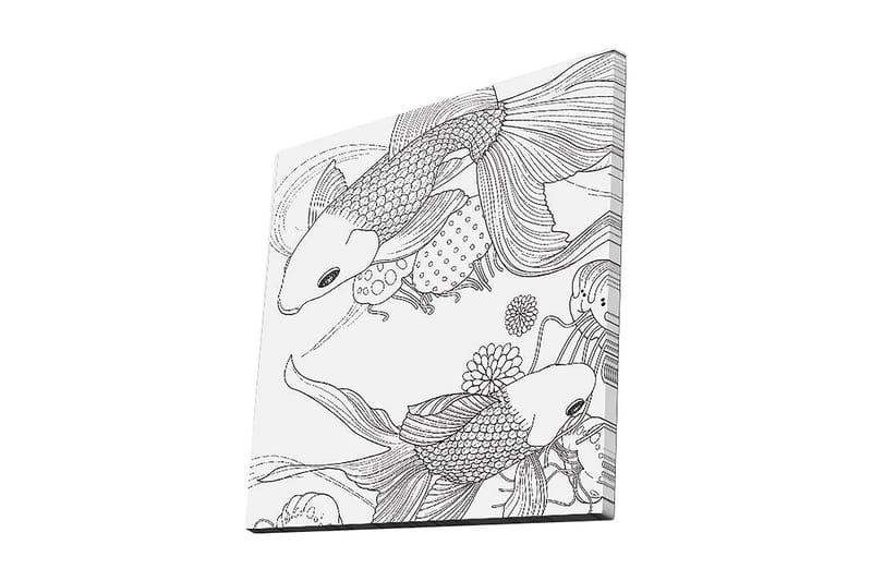 Lerretsbilde 45x45 cm - Vakker koifisk i en leken komposisjon, Svart / Hvit