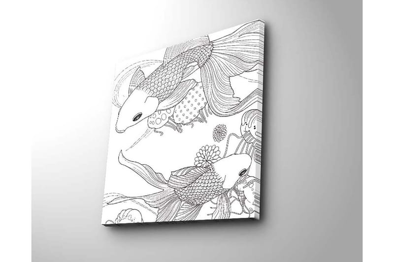 Lerretsbilde 45x45 cm - Vakker koifisk i en leken komposisjon - Svart / Hvit - Innredning - Bilder & kunst - Lerretsbilder
