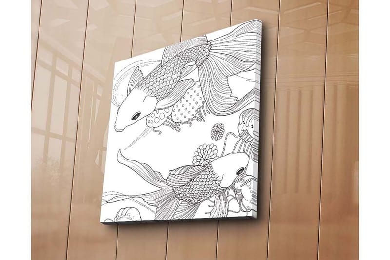 Lerretsbilde 45x45 cm - Vakker koifisk i en leken komposisjon - Svart / Hvit - Innredning - Bilder & kunst - Lerretsbilder