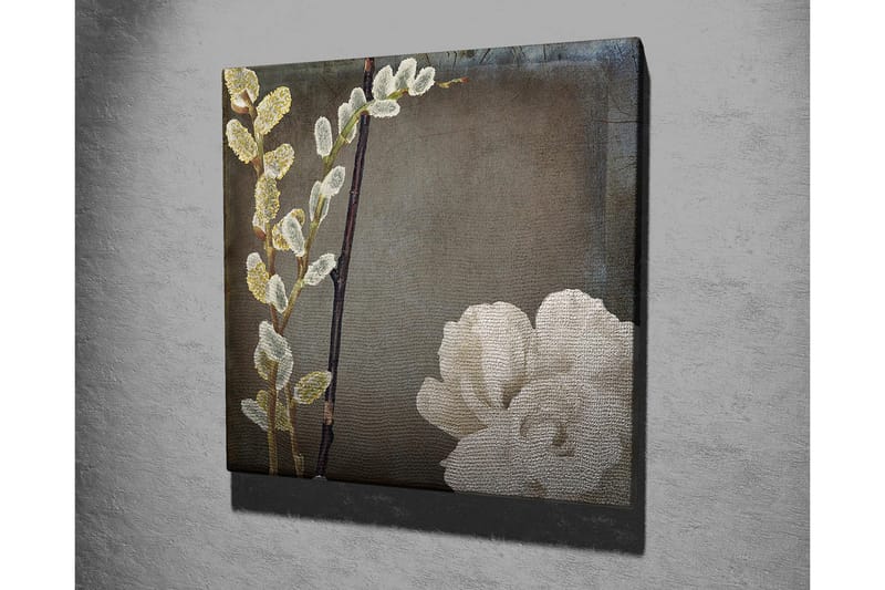 Lerretsbilde 45x45 cm - Vakker komposisjon av blomster og kvister - Hvit / Grå / Beige - Innredning - Bilder & kunst - Lerretsbilder