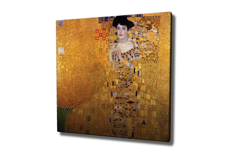 Lerretsbilde 45x45 cm - Portrett av en kvinne i en gyllen kjole med dekorative mønstre - Gull / Svart / Hvit - Innredning - Bilder & kunst - Lerretsbilder