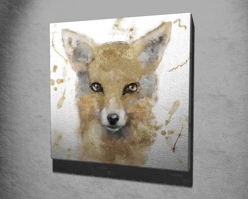 Lerretsbilde 45x45 cm - Portrett av en rev med myke penselstrøk - Gull / Beige / Svart - Innredning - Bilder & kunst - Lerretsbilder
