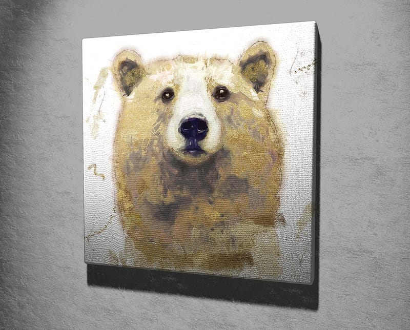 Lerretsbilde 45x45 cm - Portrett av en bjørn med myke penselstrøk - Beige / Brun / Hvit - Innredning - Bilder & kunst - Lerretsbilder