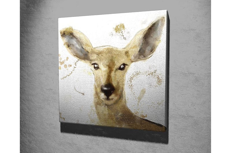 Lerretsbilde 45x45 cm - Portrett av en hjort med myke ansiktstrekk og gylne elementer - Gull / Beige / Brun - Innredning - Bilder & kunst - Lerretsbilder