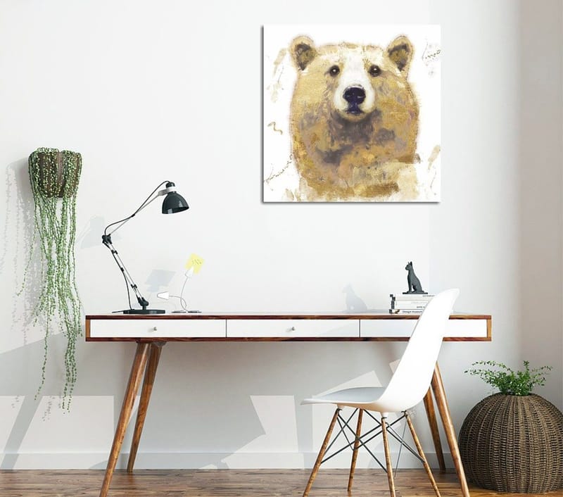 Lerretsbilde 45x45 cm - Portrett av en bjørn med myke penselstrøk, Beige / Brun / Hvit