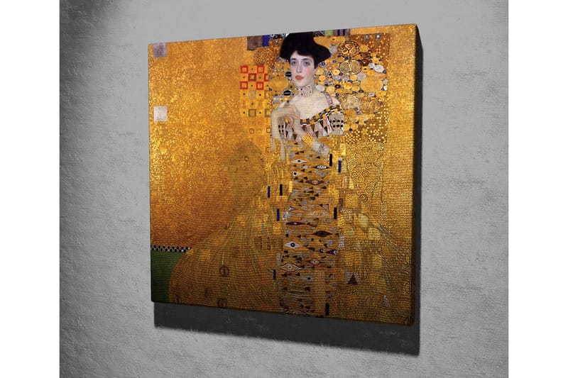 Lerretsbilde 45x45 cm - Portrett av en kvinne i en gyllen kjole med dekorative mønstre - Gull / Svart / Hvit - Innredning - Bilder & kunst - Lerretsbilder