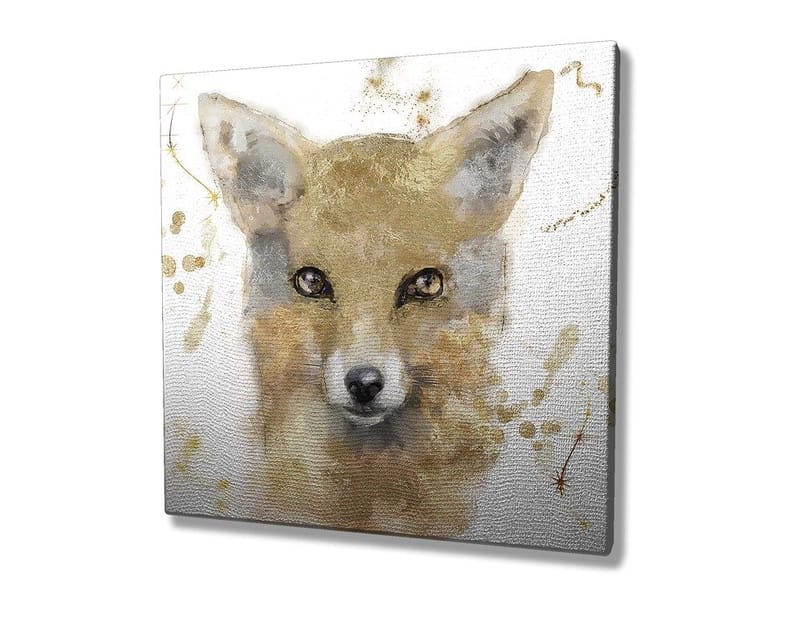 Lerretsbilde 45x45 cm - Portrett av en rev med myke penselstrøk - Gull / Beige / Svart - Innredning - Bilder & kunst - Lerretsbilder
